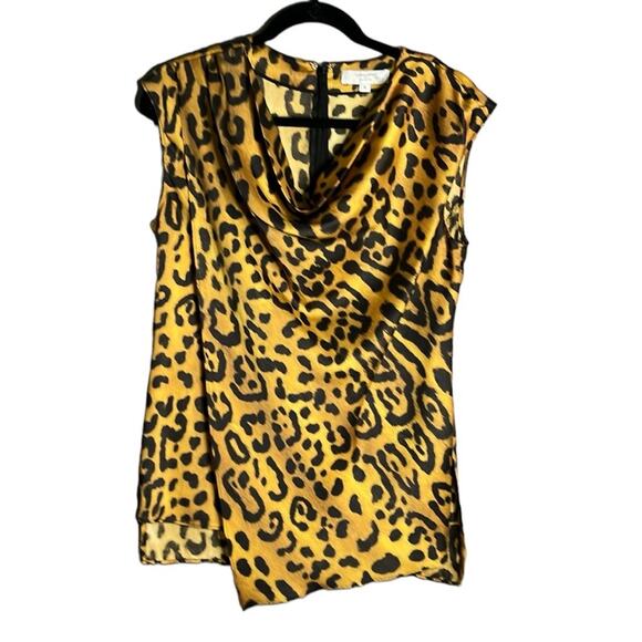 Adam Lippes Tops - Adam Lippes Gold and Black Leopard Print Sleeveless Asymmetrical Top Size 6